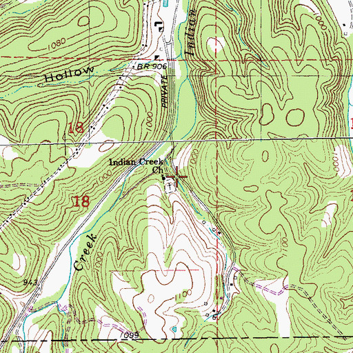 Topographic Map of Indian Creek Church, MO