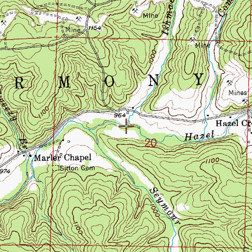 Topographic Map of Ishmael Branch, MO