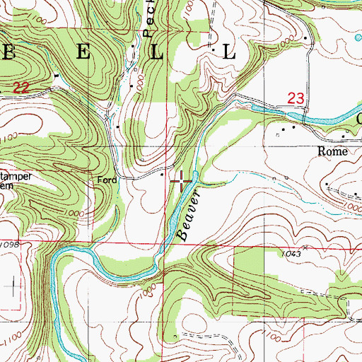 Topographic Map of Jack Branch, MO