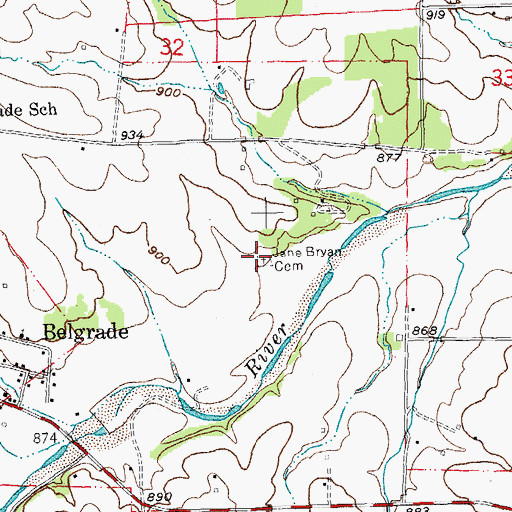 Topographic Map of Jane Bryan Cemetery, MO