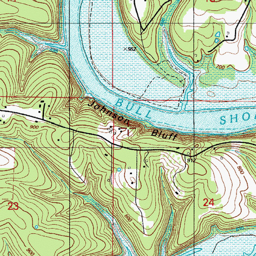 Topographic Map of Johnson Bluff, MO