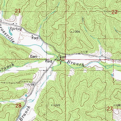 Topographic Map of Johnson Branch, MO