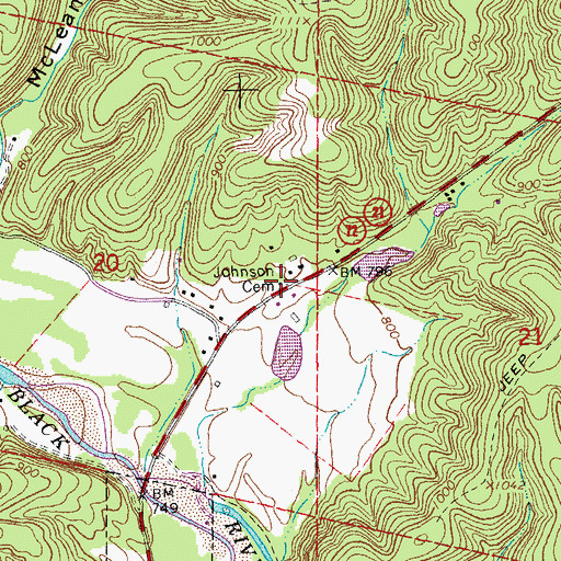 Topographic Map of Johnson Cemetery, MO