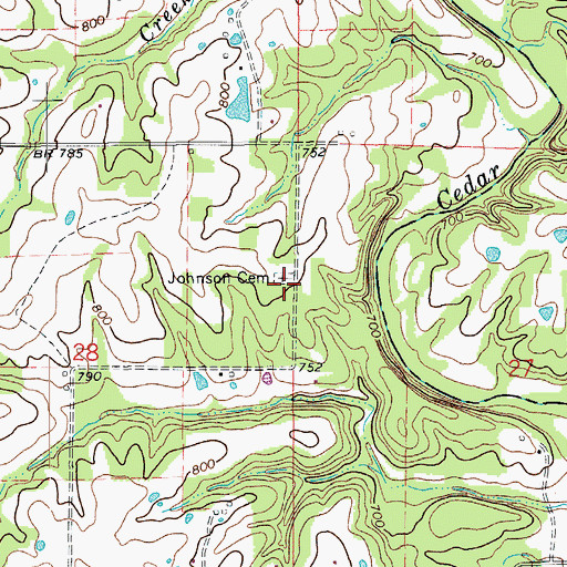 Topographic Map of Johnson Cemetery, MO
