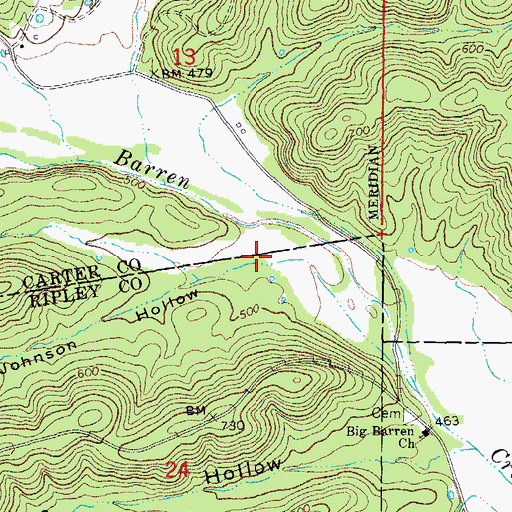 Topographic Map of Johnson Hollow, MO