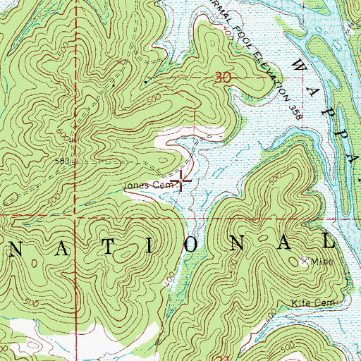 Topographic Map of Jones Cemetery, MO