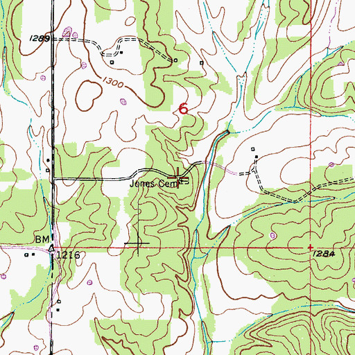 Topographic Map of Jones Cemetery, MO