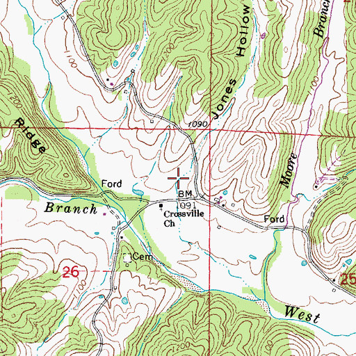 Topographic Map of Jones Hollow, MO