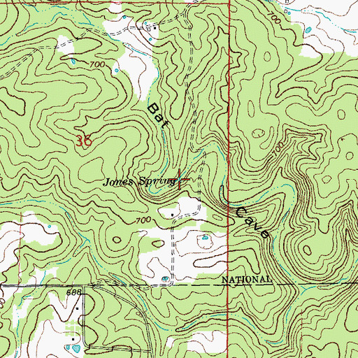 Topographic Map of Jones Spring, MO