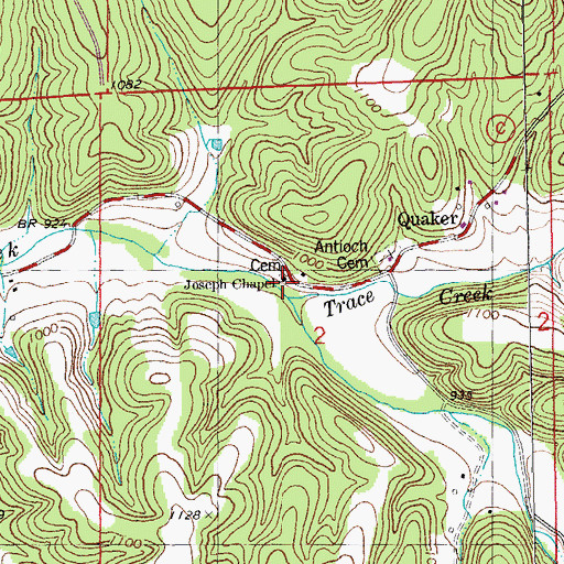 Topographic Map of Joseph Chapel, MO