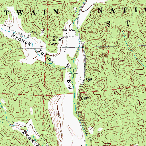 Topographic Map of Julian Branch, MO