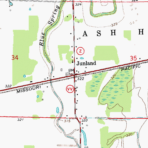 Topographic Map of Junland, MO
