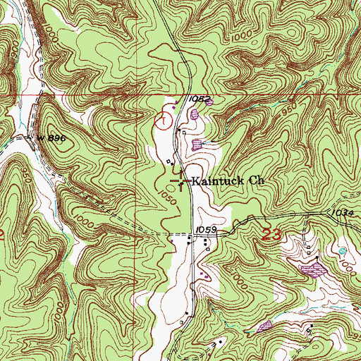 Topographic Map of Kaintuck Church, MO