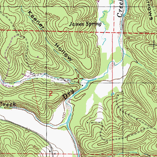 Topographic Map of Keener Hollow, MO
