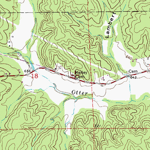 Topographic Map of Kelley Cemetery, MO