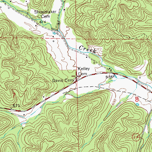 Topographic Map of Kelley Cemetery, MO