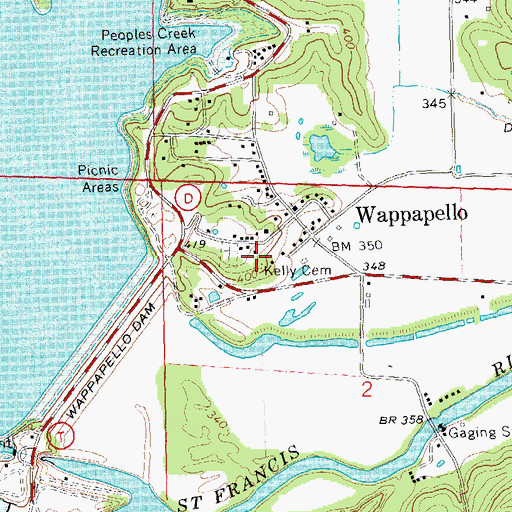 Topographic Map of Kelly Cemetery, MO