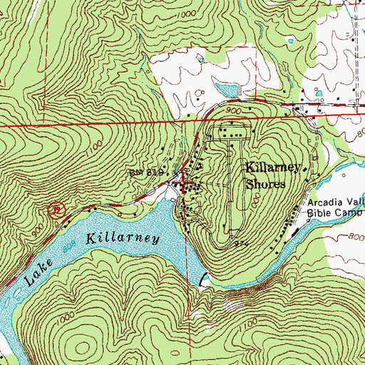 Topographic Map of Killarney Shores, MO