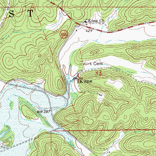 Topographic Map of Kime, MO