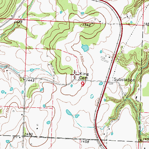 Topographic Map of King Cemetery, MO