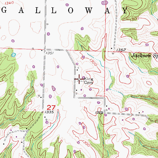 Topographic Map of King Cemetery, MO