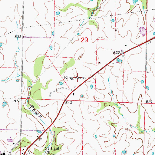 Topographic Map of King Cemetery, MO