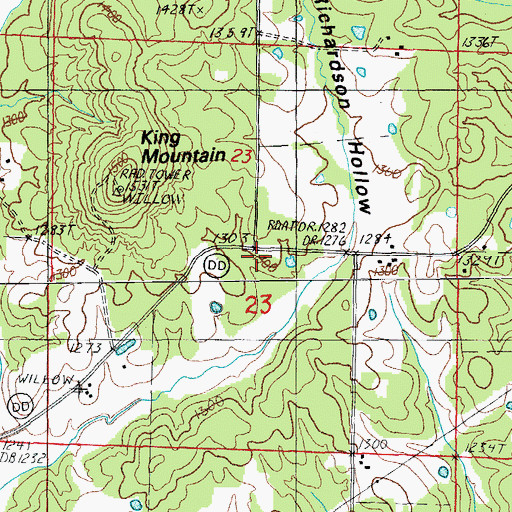 Topographic Map of King Mountain School (historical), MO