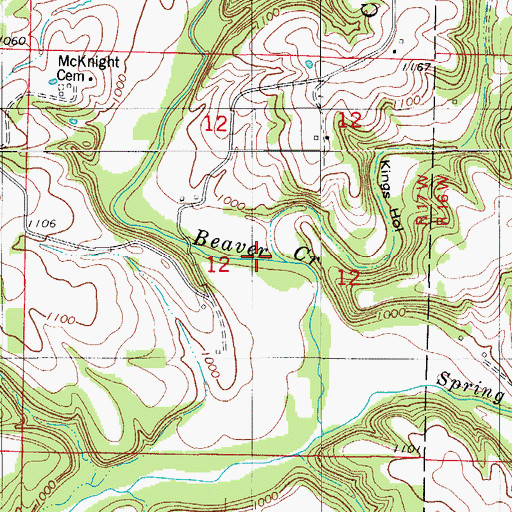 Topographic Map of Kings Hollow, MO