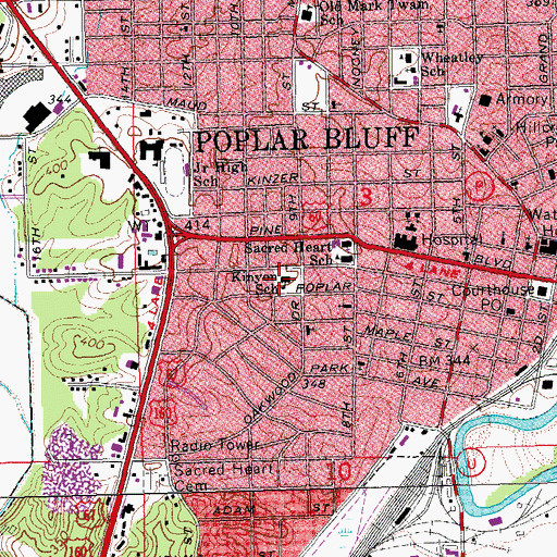 Topographic Map of Kinyon School, MO