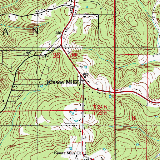 Topographic Map of Kissee Mills, MO