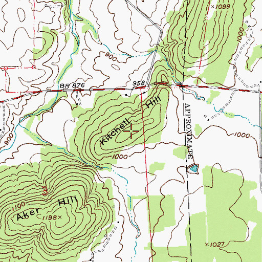 Topographic Map of Kitchell Hill, MO