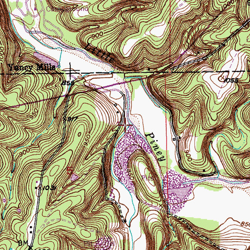 Topographic Map of Kitchens Branch, MO