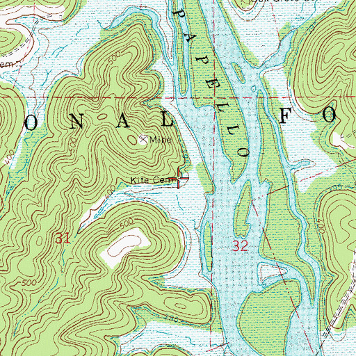 Topographic Map of Kite Cemetery, MO