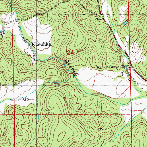 Topographic Map of Klendike, MO