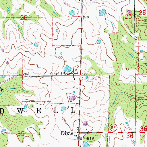 Topographic Map of Knight Cemetery, MO