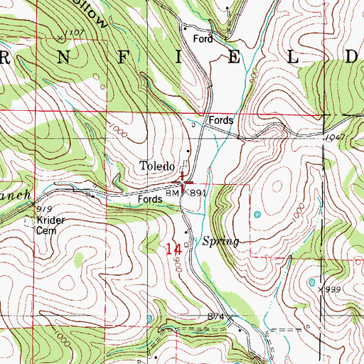 Topographic Map of Krider Branch, MO