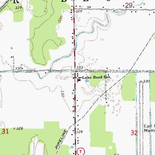 Topographic Map of Lake Road School, MO