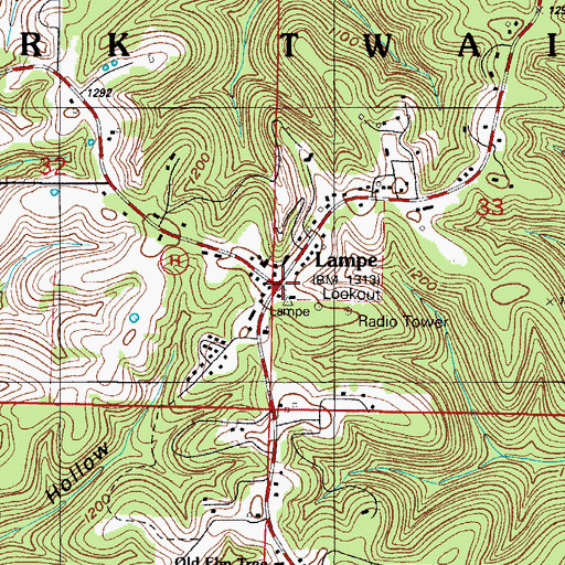 Topographic Map of Lampe, MO