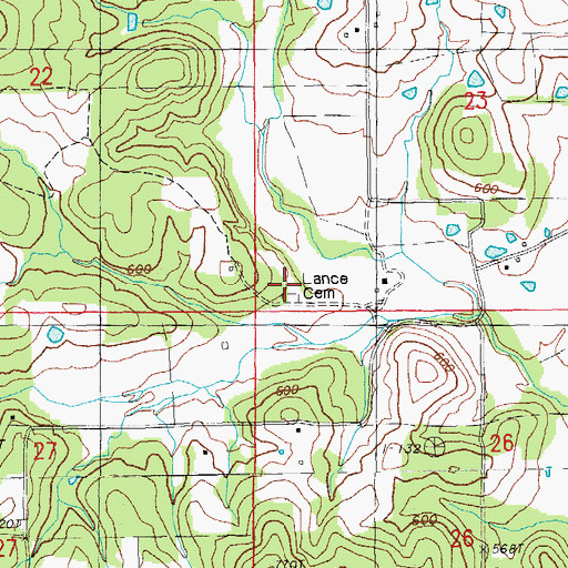 Topographic Map of Lance Cemetery, MO