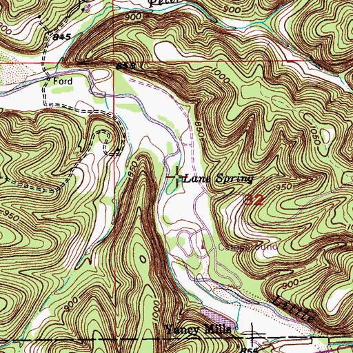 Topographic Map of Lane Spring, MO
