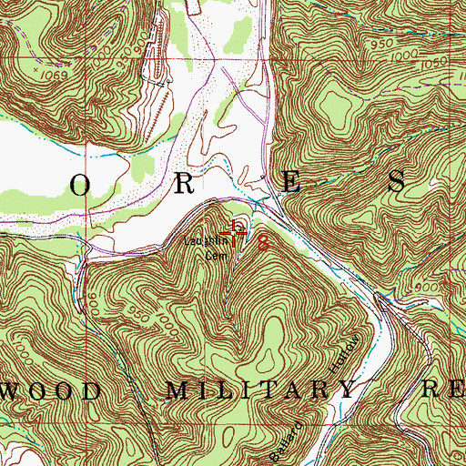 Topographic Map of Laughlin Cemetery, MO