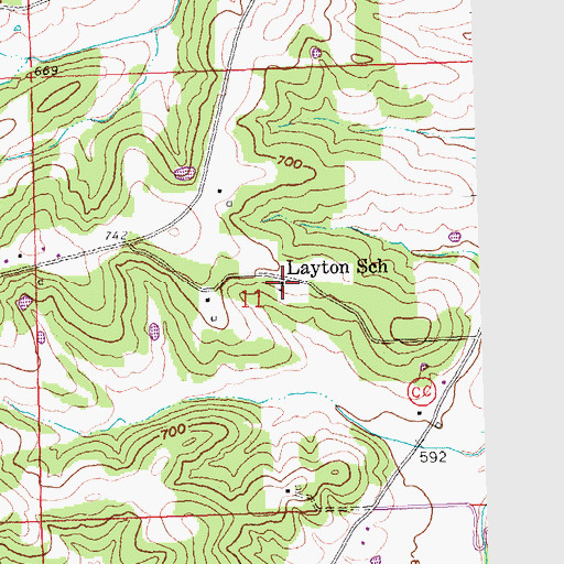 Topographic Map of Layton School, MO