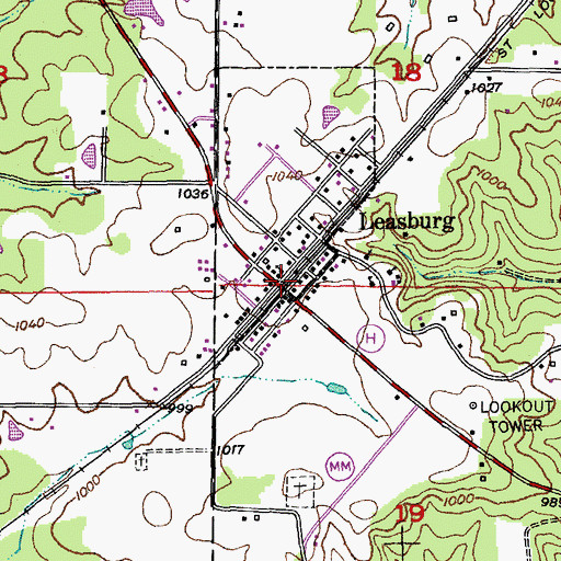 Topographic Map of Leasburg, MO