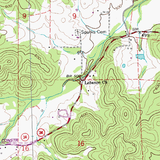 Topographic Map of Lebanon Church, MO