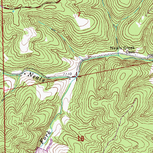 Topographic Map of Left Fork Neals Creek, MO