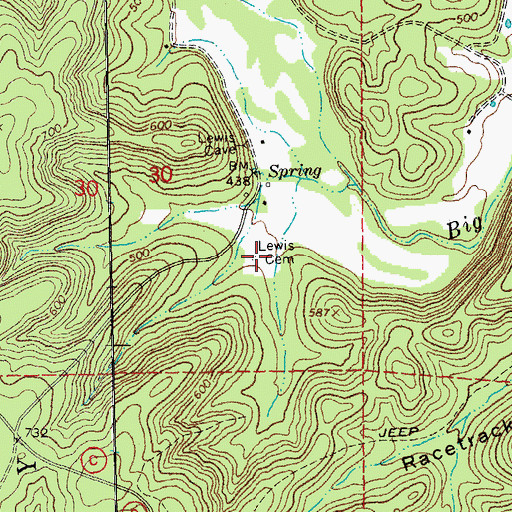 Topographic Map of Lewis Cemetery, MO