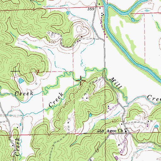 Topographic Map of Lewis Creek, MO