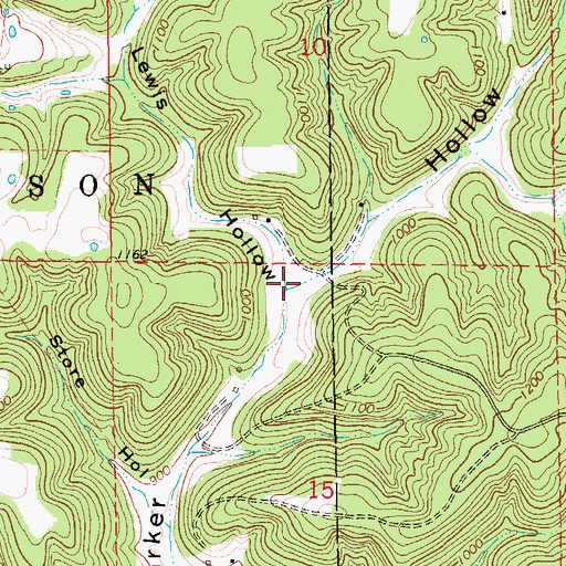 Topographic Map of Lewis Hollow, MO