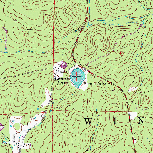 Topographic Map of Lewis Lake, MO
