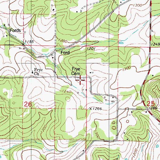Topographic Map of Frye Cemetery, MO